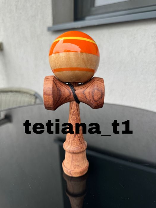 Kendama copac galben portocaliu grip cu cutie