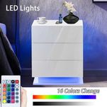 Нощни шкафчета Бял/Черен гланц/мрамор лед LED осветление, 3 чекмеджета