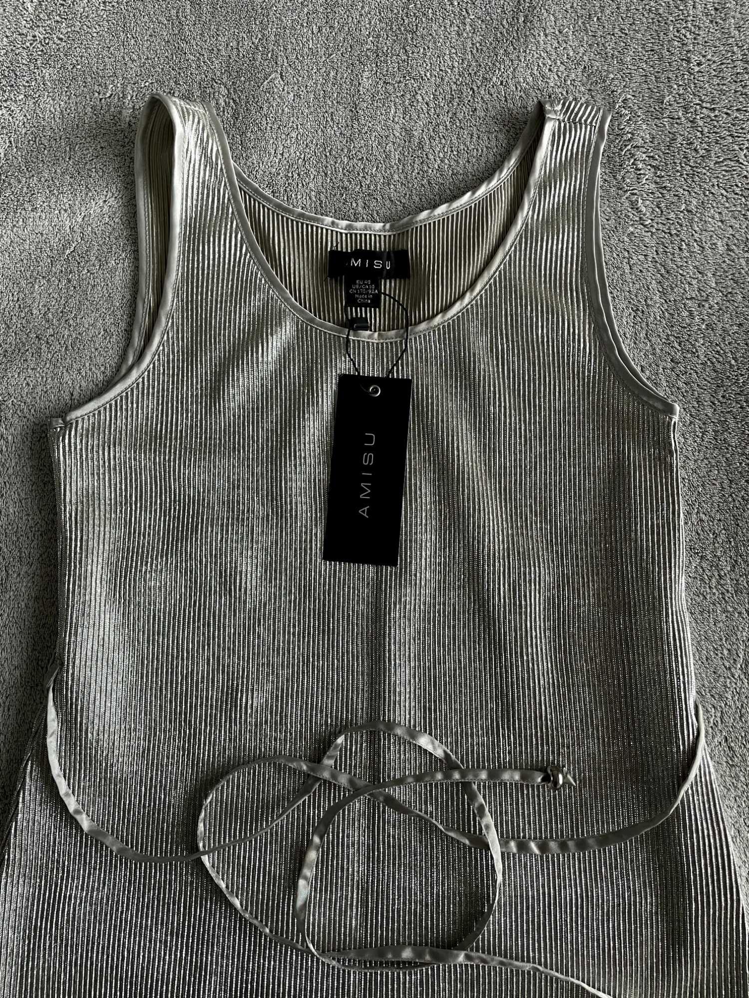Vand rochie Amisu argintie, fara maneci, 40, lucioasa, noua, eticheta