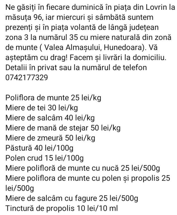 Vând miere de albine din zonă de munte