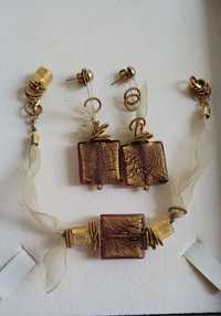 Set bijuterii Murano: bratara si cercei (galben inchis/maro)