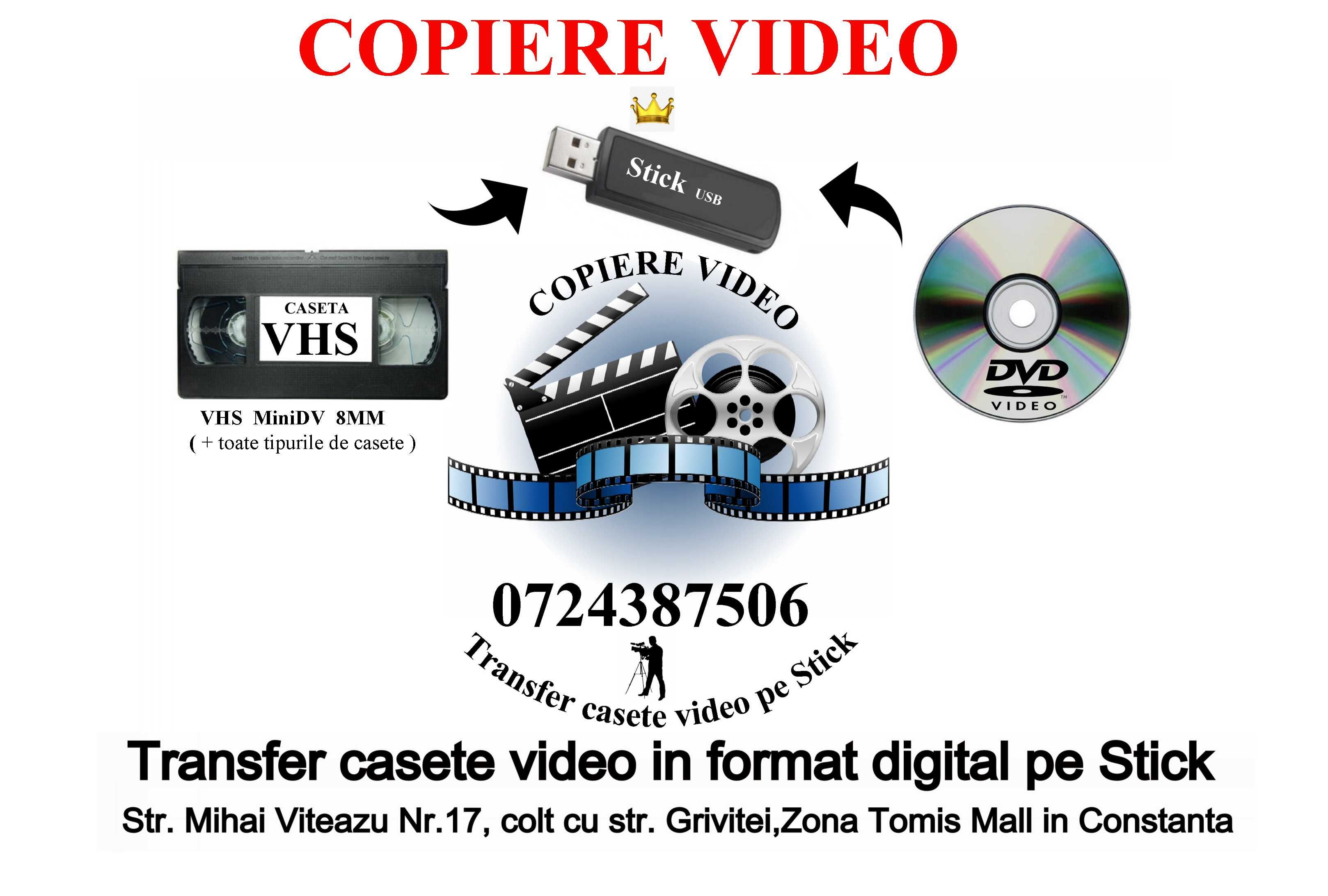 Transfer copiere casete video VHS, MiniDv, Hi8, Digital8, DVD pe Stick