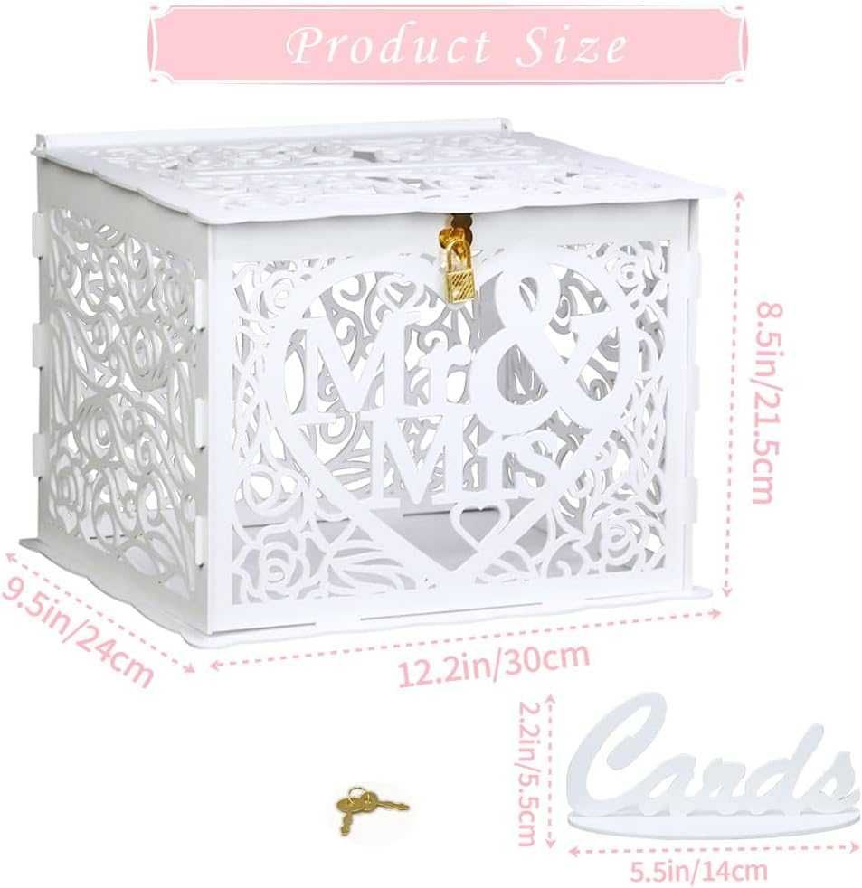 Cutie decorativa pentru evenimente, plicuri bani, 30x24x21.5cm, alb