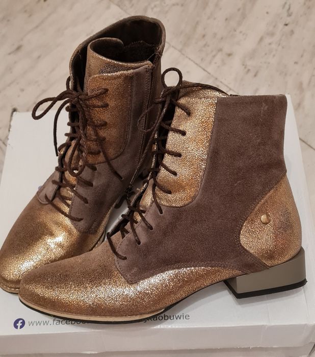 Дамски боти от естествена кожа . Кафяво- златисти.Уникални!