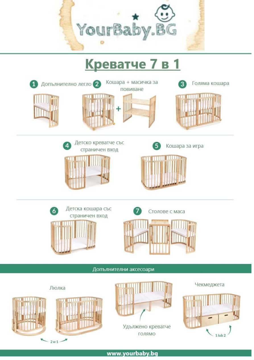 Удължение за Легло / Кошара Смарт 7в1 - Цвят Натурал