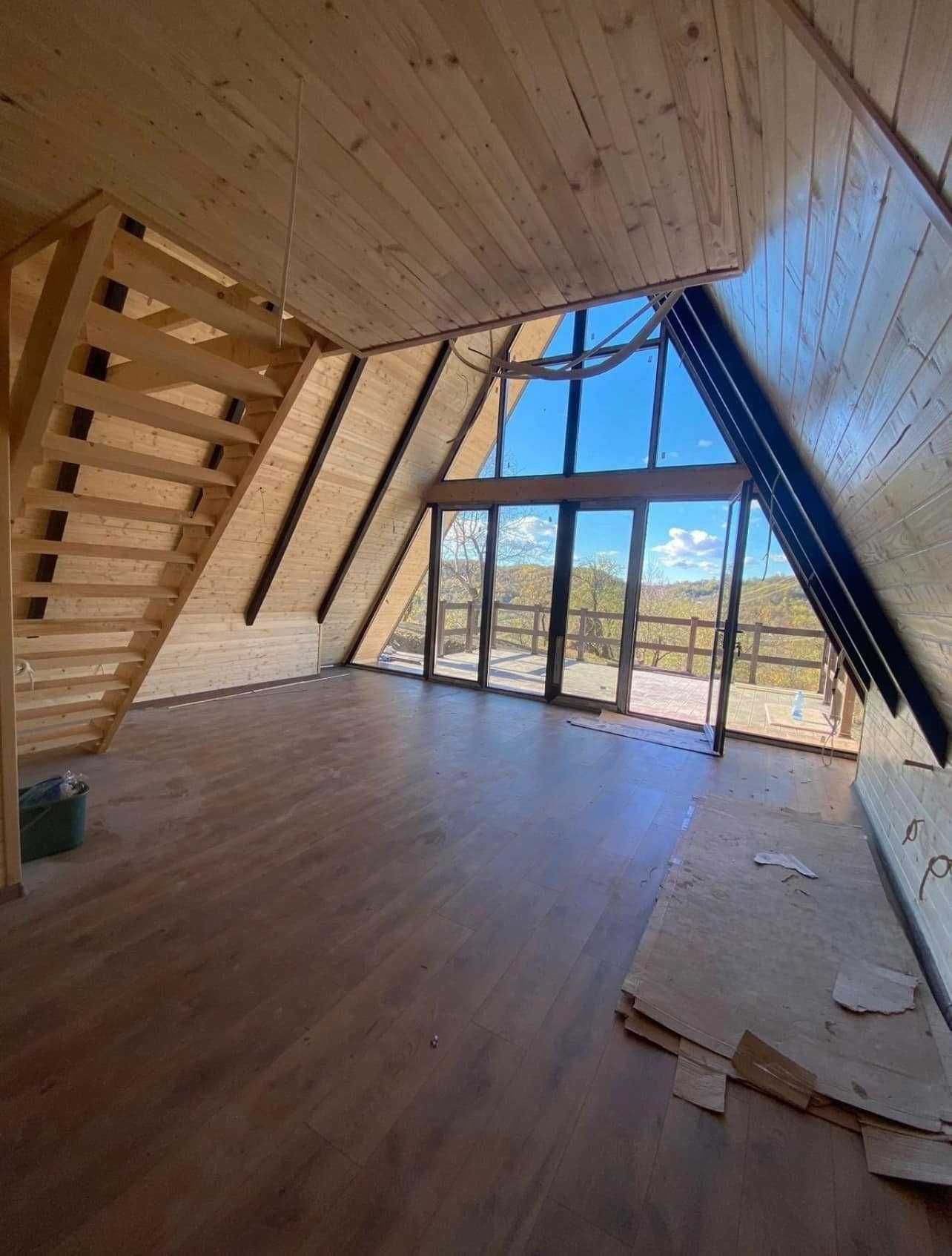 Cabana stil A-Frame si case din structura de lemn