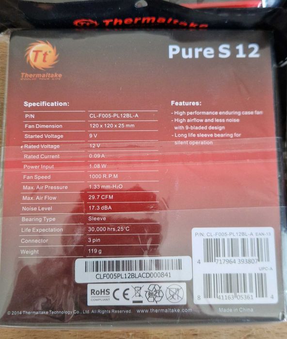 4 bucati Ventilator Thermaltake Pure S 12, 120mm, 1000 RPM