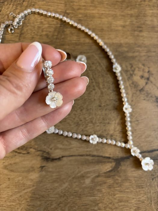 Сребърен комплект колие и обеци масивни и красиви с цвета