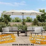 Umbrela de soare cu baza gradina/terasa 450×245 cm Alb Nisipiu NOU