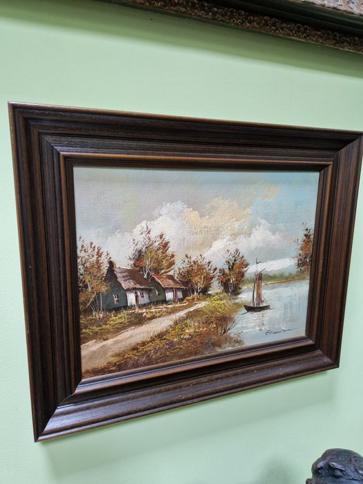 Уникална антикварна авторска белгийска картина масло върху платно