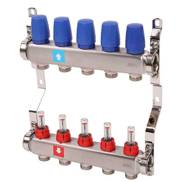 Коллектор нержайвека для теплого пола 5 выходов