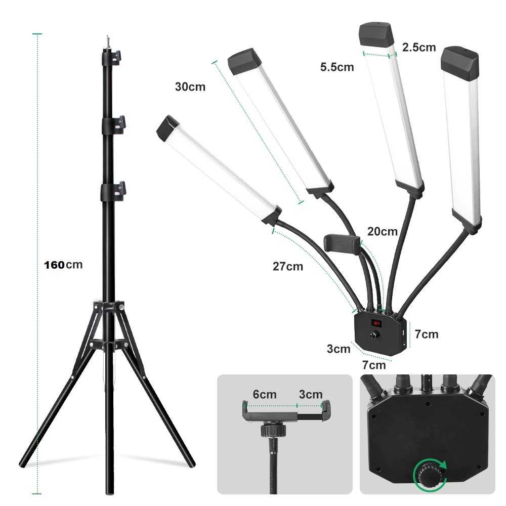 Lampa LED 65w, 4 brate, Ring Light lumina rece/calda, trepied, geanta