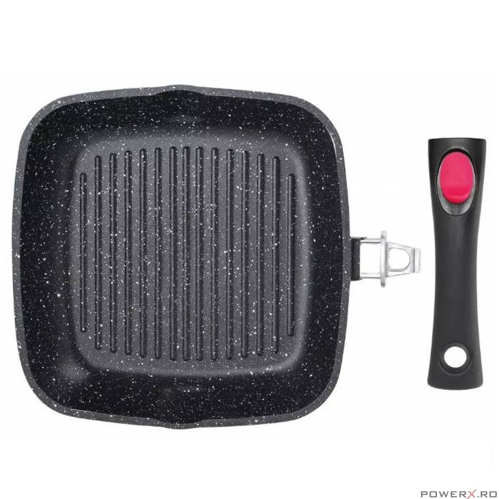 Tigaie marmorata, neagra 28x28x4,5cm, cu maner detasabil, Kinghoff