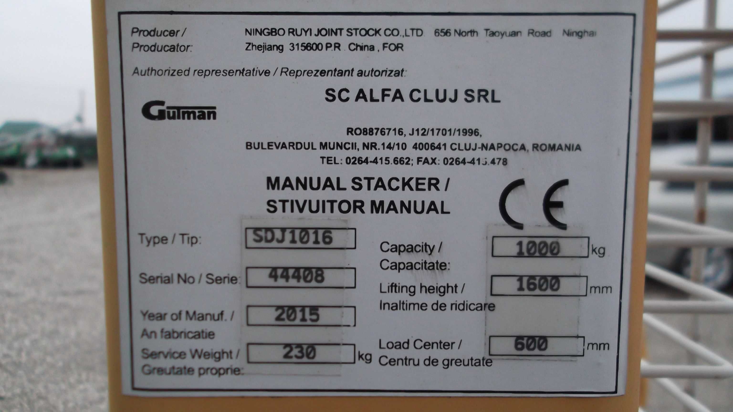 Transpalet manual Gutman SDJ1016, transpalet 1000 kg,  o piesa