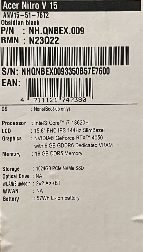 Acer Nitro V 15 obsidian black