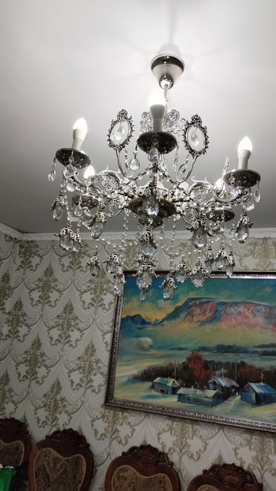 Люстра подвесная, цвет серебристый