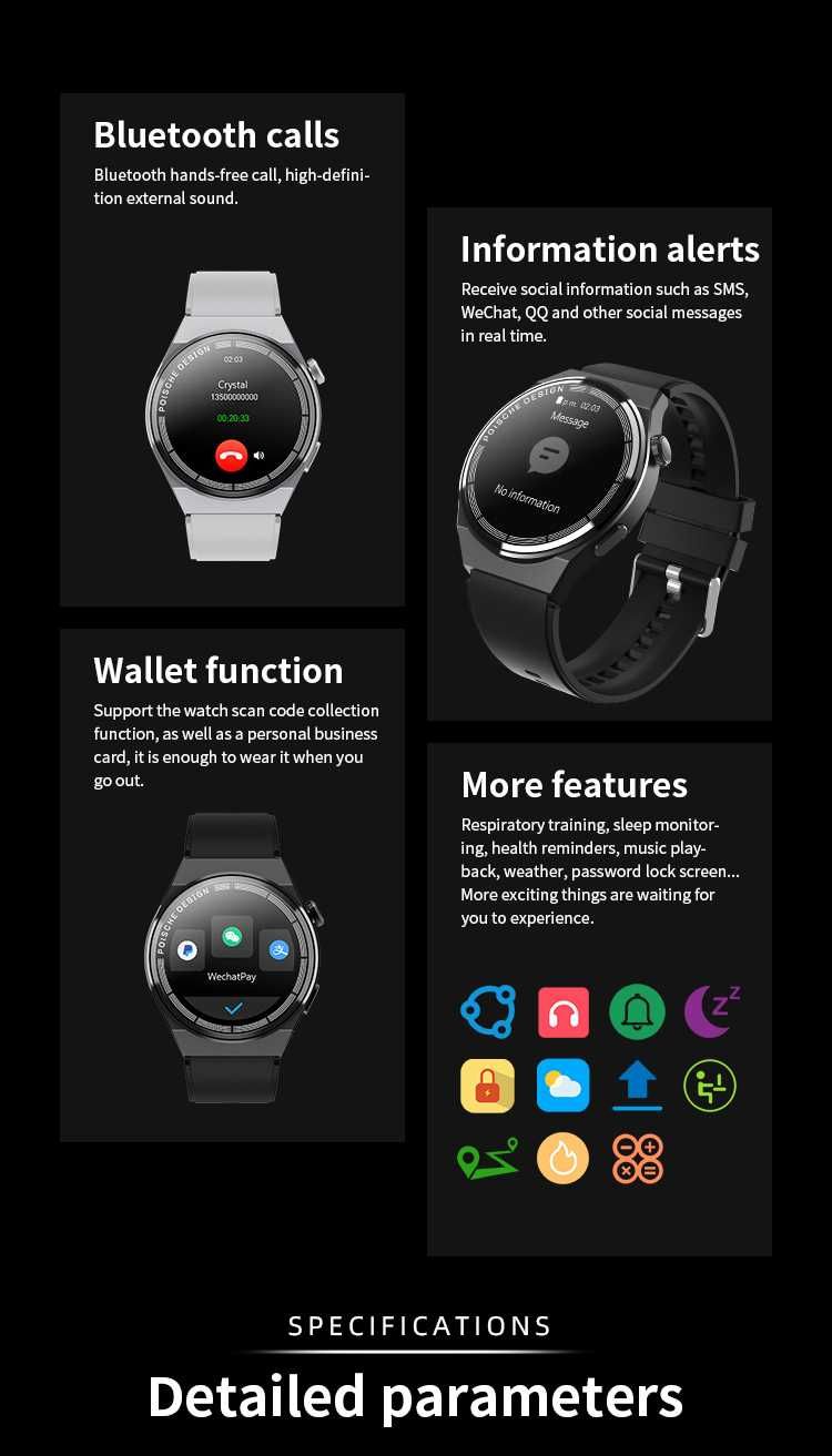 Смарт часовник GT3 MAX каишка х3/NFC/1.45"екран /Пулсомер/Водоустойчив