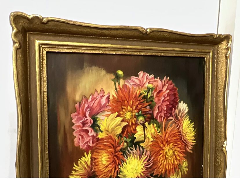 Investitie - Pictura ulei de Franz Sikora -natura moarta vaza cu dalii