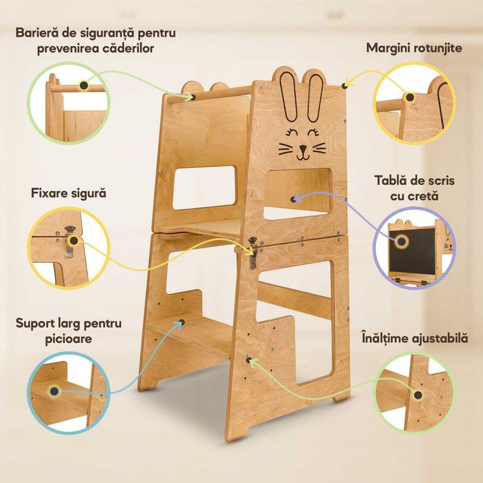 Turn de invatare, Bunny, tip Montessori, cu tabla de scris, +12luni