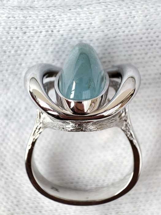 Inel aur alb 14k cu Acvamarin natural cabochon Wilhelm Müller