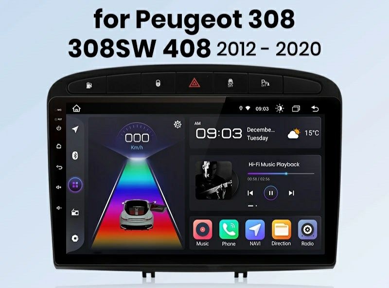 Navigatie Android dedicata Peugeot 308, 308SW, 408 (2012-2020).