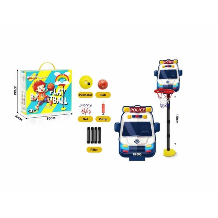 Детски Баскетболен кош на стойка с помпа и топка 109см дино полицейски