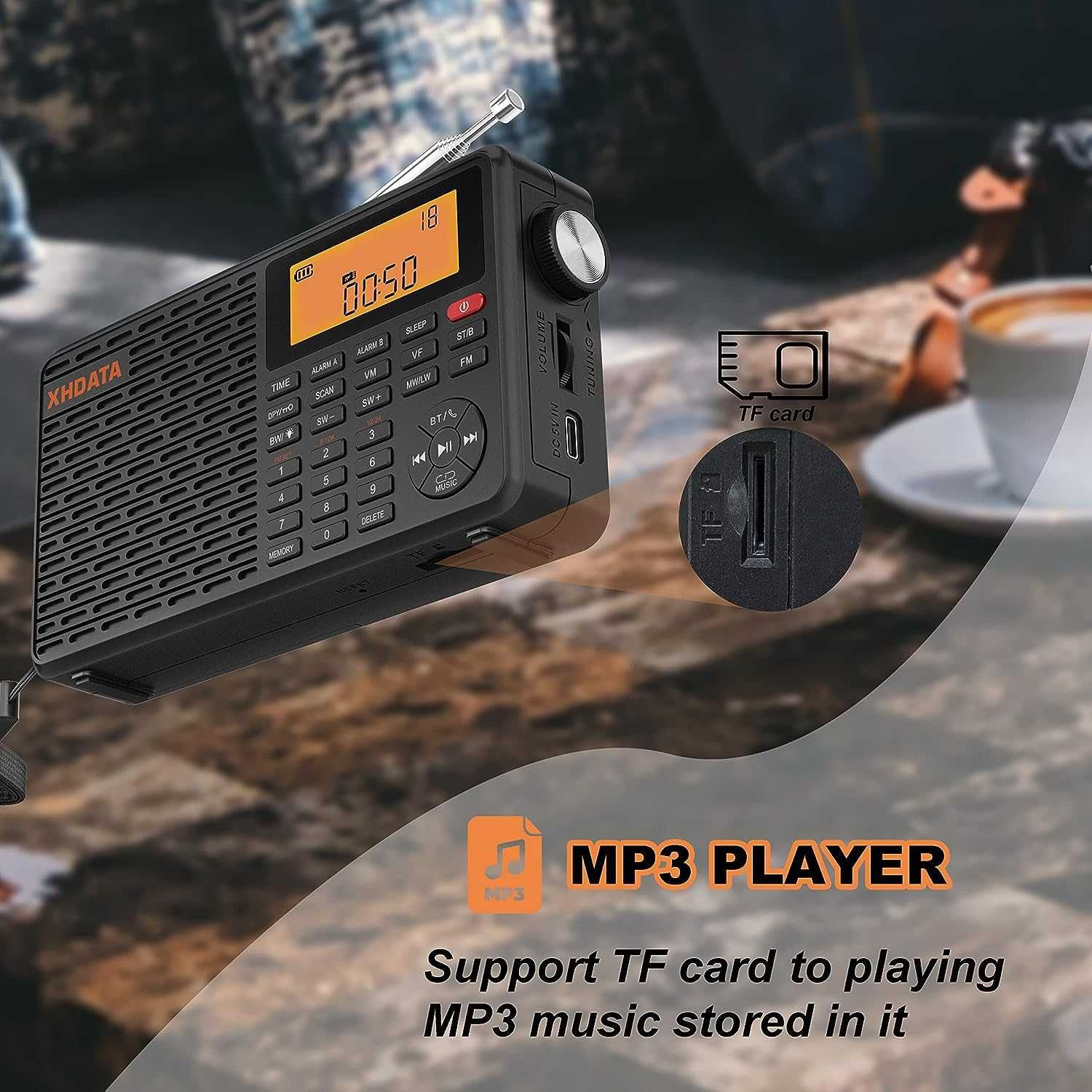 XHDATA D109 портативен World радиоприемник,с Bluetooth,SD Card Slot