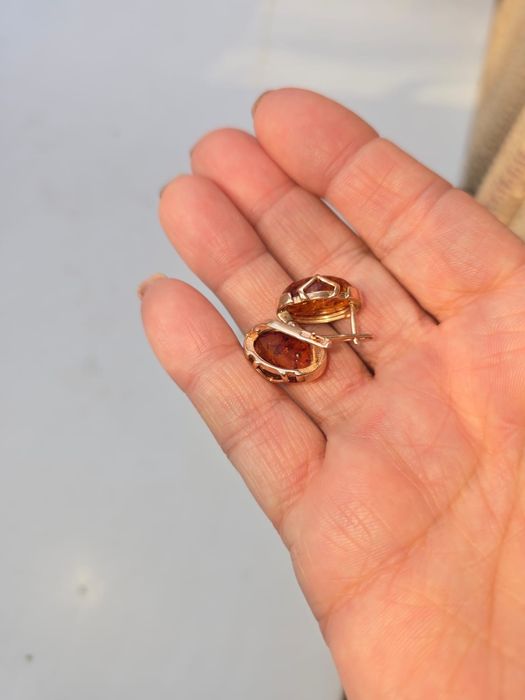 Серьги серебро с позолотой 925 с  янтарь
