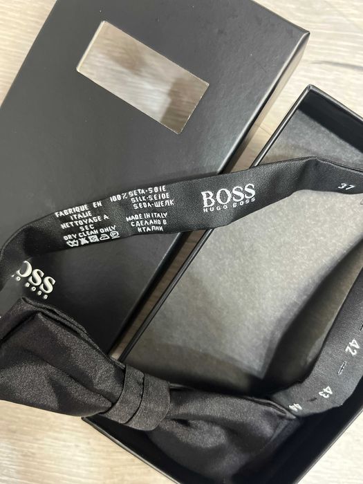 HUGO BOSS Черна копринена папийонка, Коледен подарък за мъже