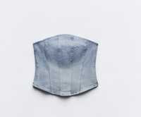 Top bustiera, denim, Zara, nou/a. Marimi xs si s