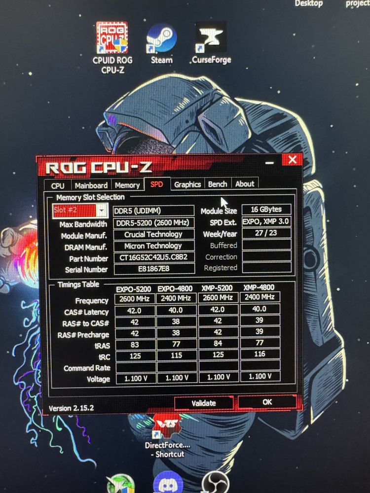 2x16Gb DDR5 5200Mhz Crucial RAM's