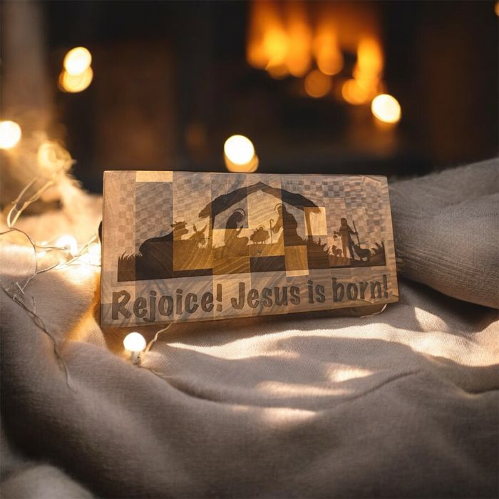 Idee cadou Craciun : planseta lemn cu scena Nasterii Nativity Scene