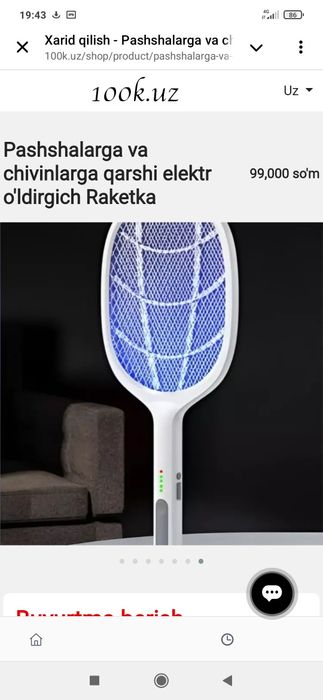 Pashshalarga va chivinlarga qarshi elektr o'ldirgich