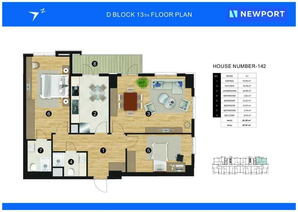 Продаётся 3-комнатная квартира | ЖК «NEW PORT», D-блок 84,26 м²