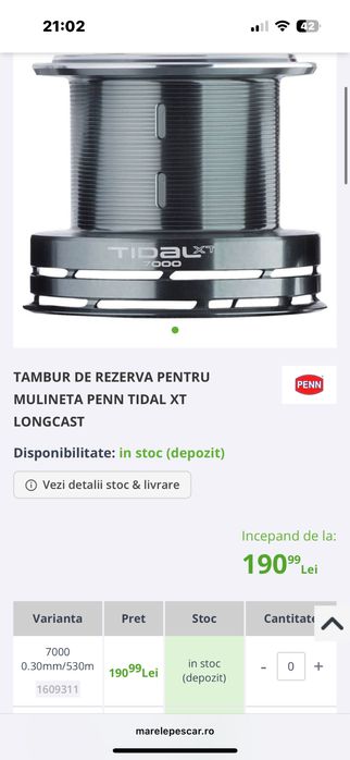 Mulineta PENN TIDAL long cast 7000+ tambur rezerva