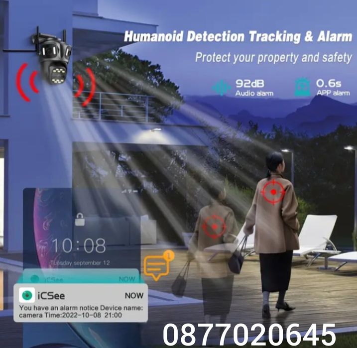 9MP ТРОЙНА Широкоъгълна водо/прахо устойчива Wifi камера ICSEE