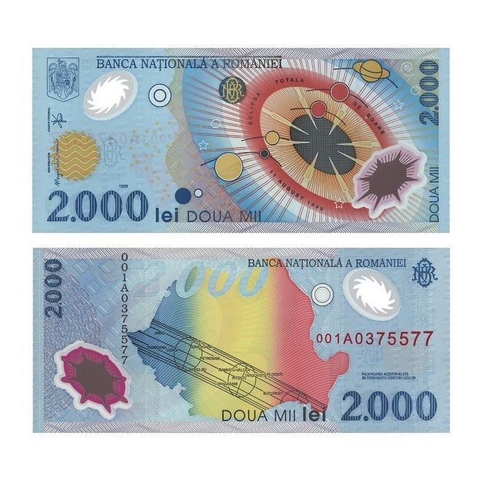 Bancnotă aniversară eclipsă SERIA 001A an 1999 2000 de lei