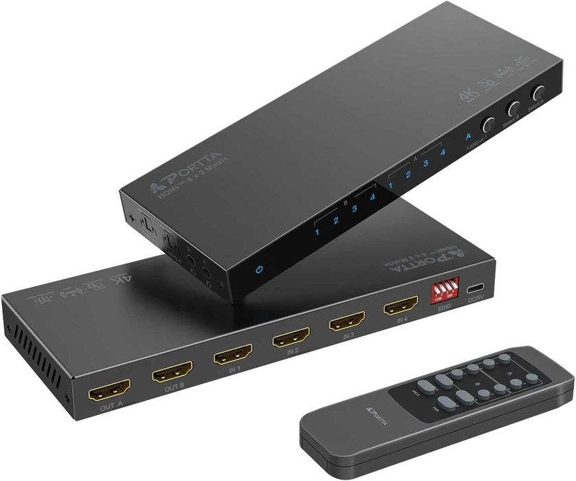PORTTA 4x2 HDMI Matrix 4K60Hz Splitter comutator 4in/2out EDID ARC HDR