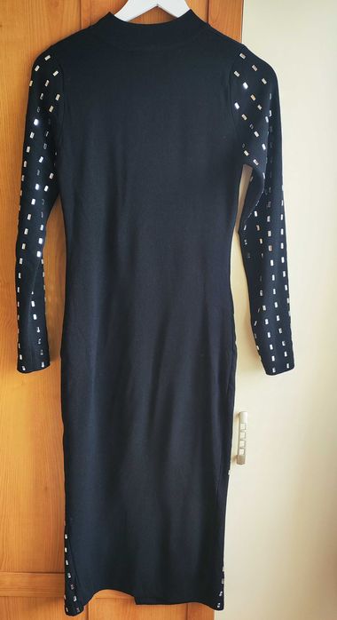Банкетна дамска черна рокля с камъни, машинна плетка; Over size: M÷XL