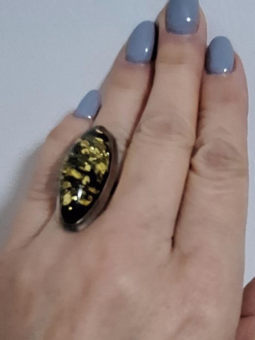 Set argint, chihlimbar baltic cu incluziuni naturale, verde maroniu