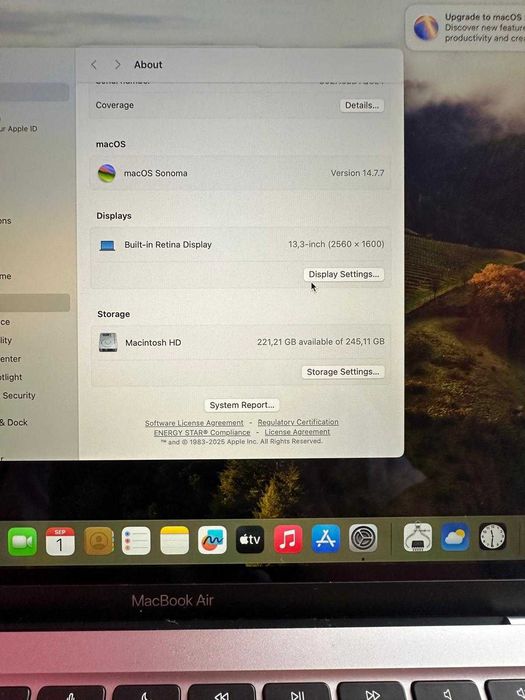 MacBook M1 2020 Silver SSD 256 GB 8 GB RAM 13,3 inch Impecabil