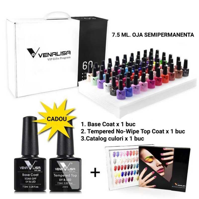 Kit Oja Semipermanenta VIP 1 Venalisa, 60 Culori, Base Coat, Tempered