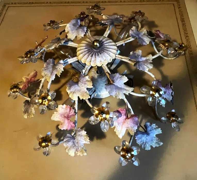 Rafinata lampa venețiană-metal cu ornamente florale cristal-Italia