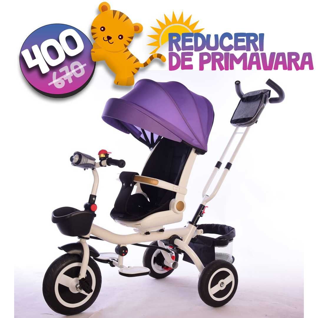 Tricicleta copii 3in1 -40% carucior copii Pozitie somn, scaun rotativ