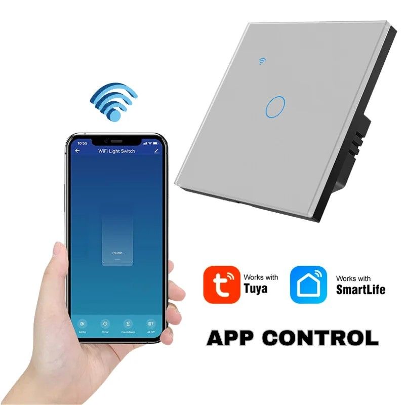 Intrerupator smart touch, WiFi, Sticla, iUni 1G, 10A, Silver