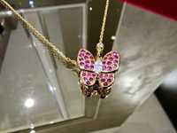 Van Cleef & Arpels VCA Gold Pink Sapphire Two Butterfly Дамско Колие