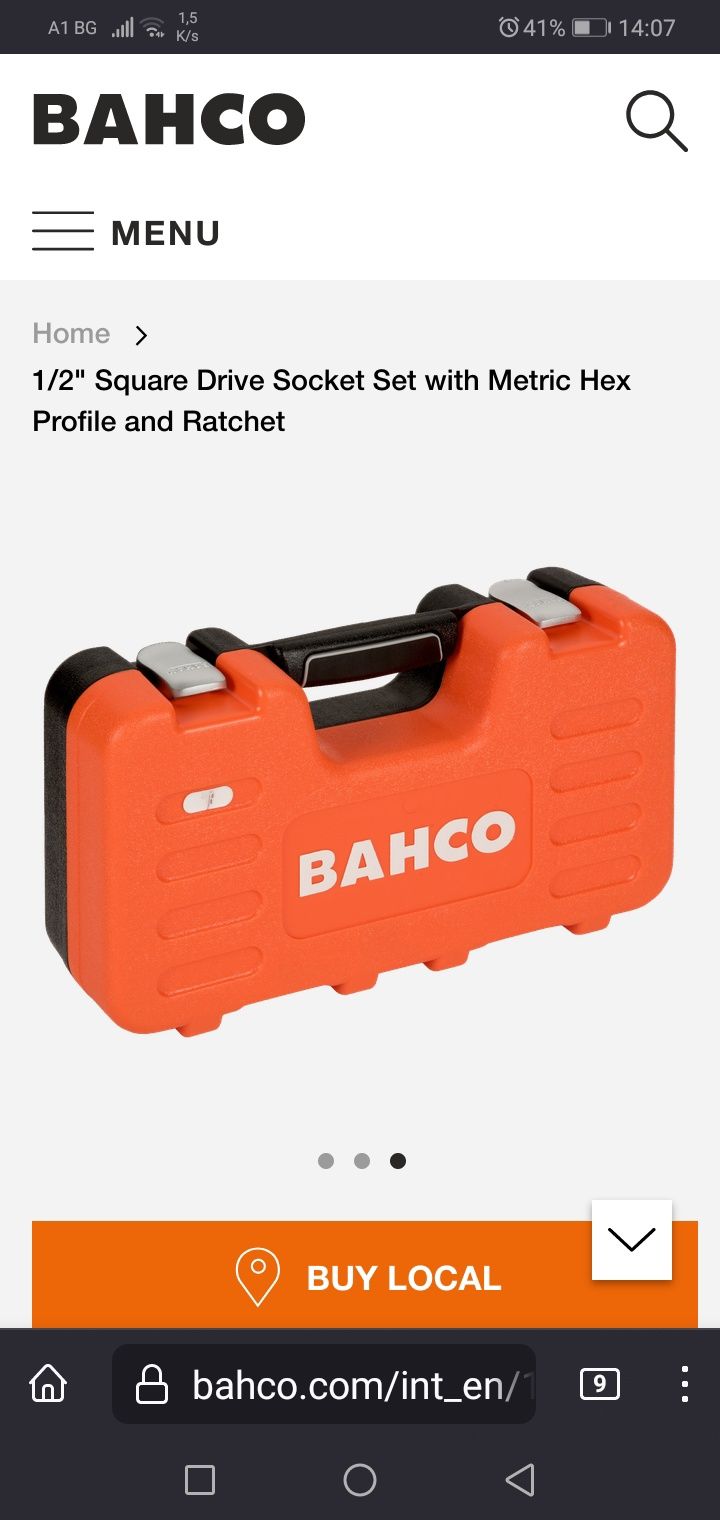 Продавам комплект ръчни инструменти (гедоре) на 1/2" Bahco модел/парт.