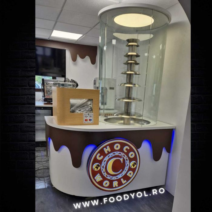 Fântână prof. de ciocolată + mobilier + sticlă securizată + iluminare