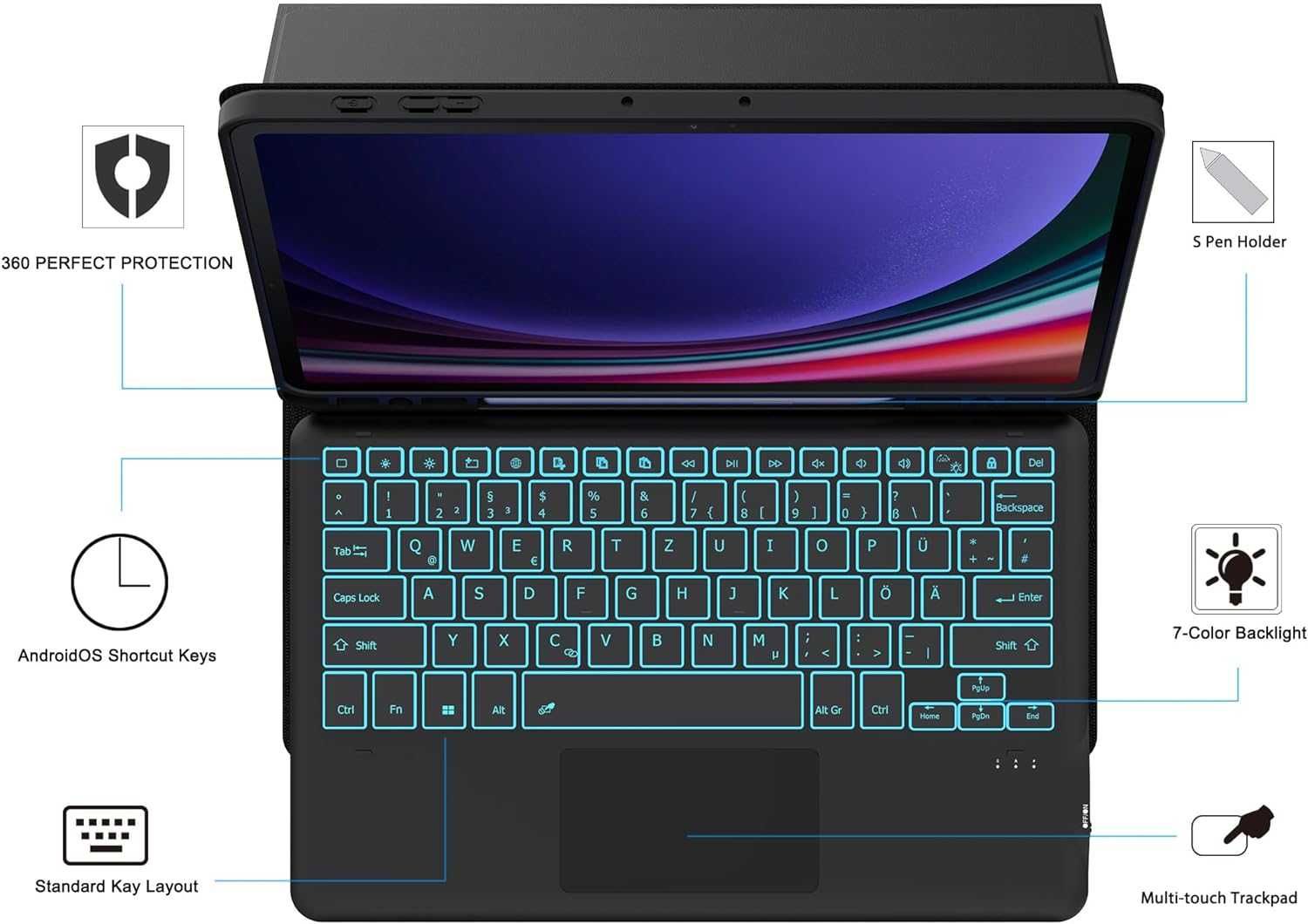 Husă tastatură ROOFEI Galaxy Tab S9+ Plus 12.4 inch - QWERTZ germană