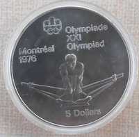 Moneda argint Canada - 5 Dollars 1974, J.O. Montreal 1976, Catontaj